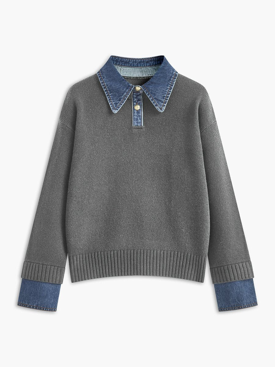 Celina | Chic 2-In-1 Knitted Sweater With Denim Details