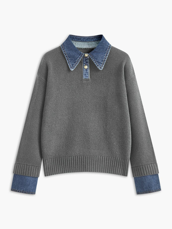 Celina | Chic 2-In-1 Knitted Sweater With Denim Details