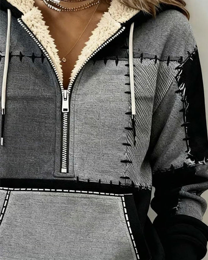 Mid-Zip Hooded Sweatshirt with Pocket