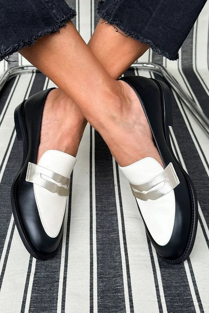Victoria | Chic Two-Tone Metallic-Detail Loafers