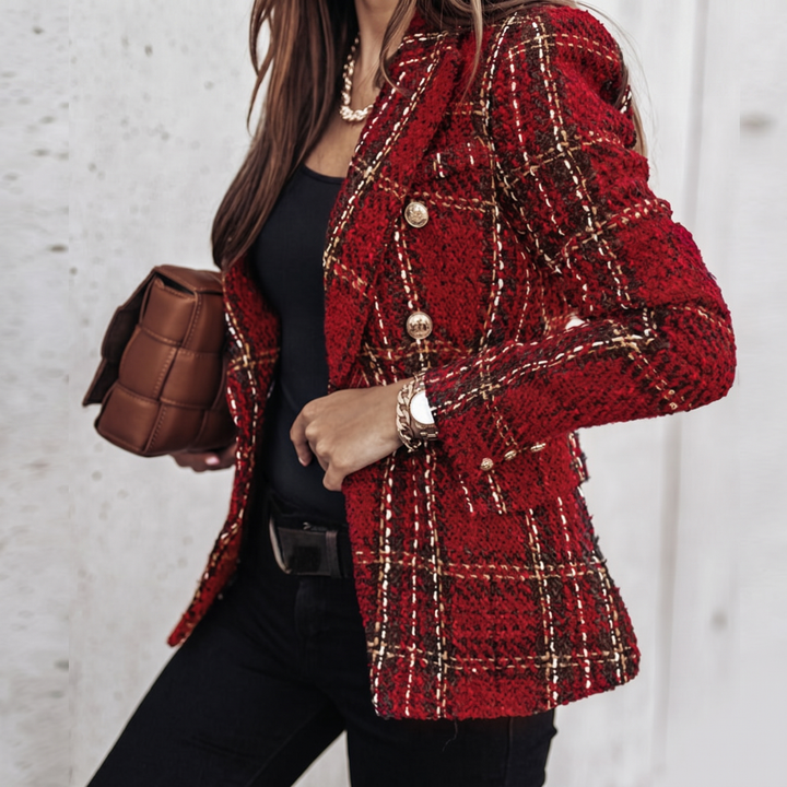 Mila | Textured Woven Houndstooth Style Blazer