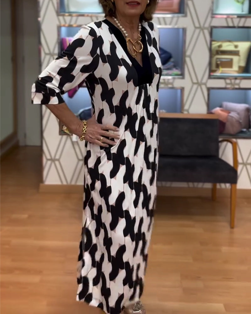 V-Neck Geometric Print Dress