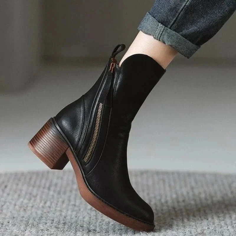 Evelyn | Premium Leather Style Ankle Boots with Zipper
