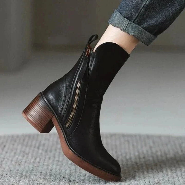 Evelyn | Premium Leather Style Ankle Boots with Zipper