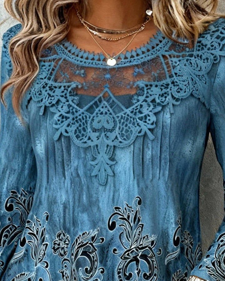 Patchwork and Strategically Placed Printed Blouse