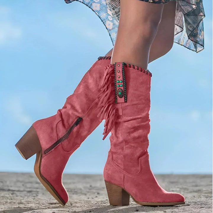 Daisy | Genuine Leather Cowboy Boots with Fringe Detail
