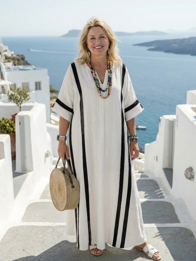 Stella | Short Sleeve Color Block Striped Maxi Dress