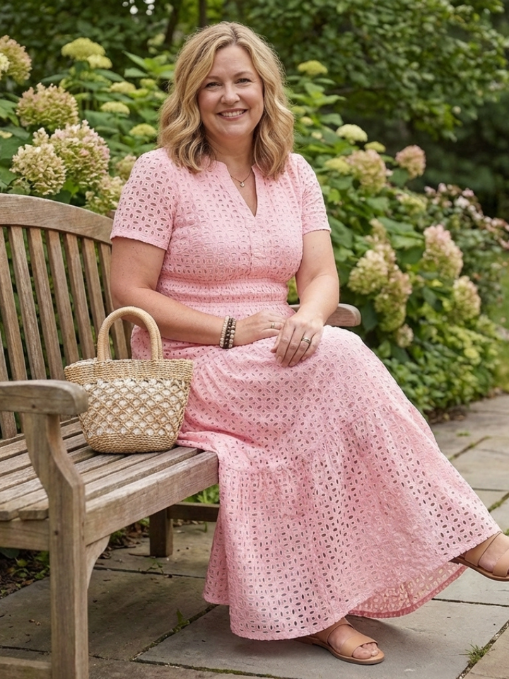 Keyla | Short Sleeve Eyelet Tiered Midi Dress
