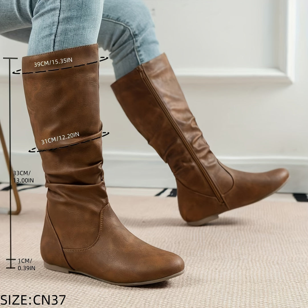 Isabelle | Stylish And Warm Gathered Flat Knee High Boots