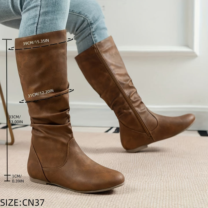 Isabelle | Stylish And Warm Gathered Flat Knee High Boots