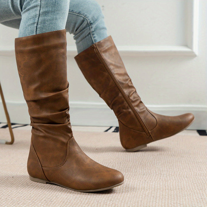 Isabelle | Stylish And Warm Gathered Flat Knee High Boots