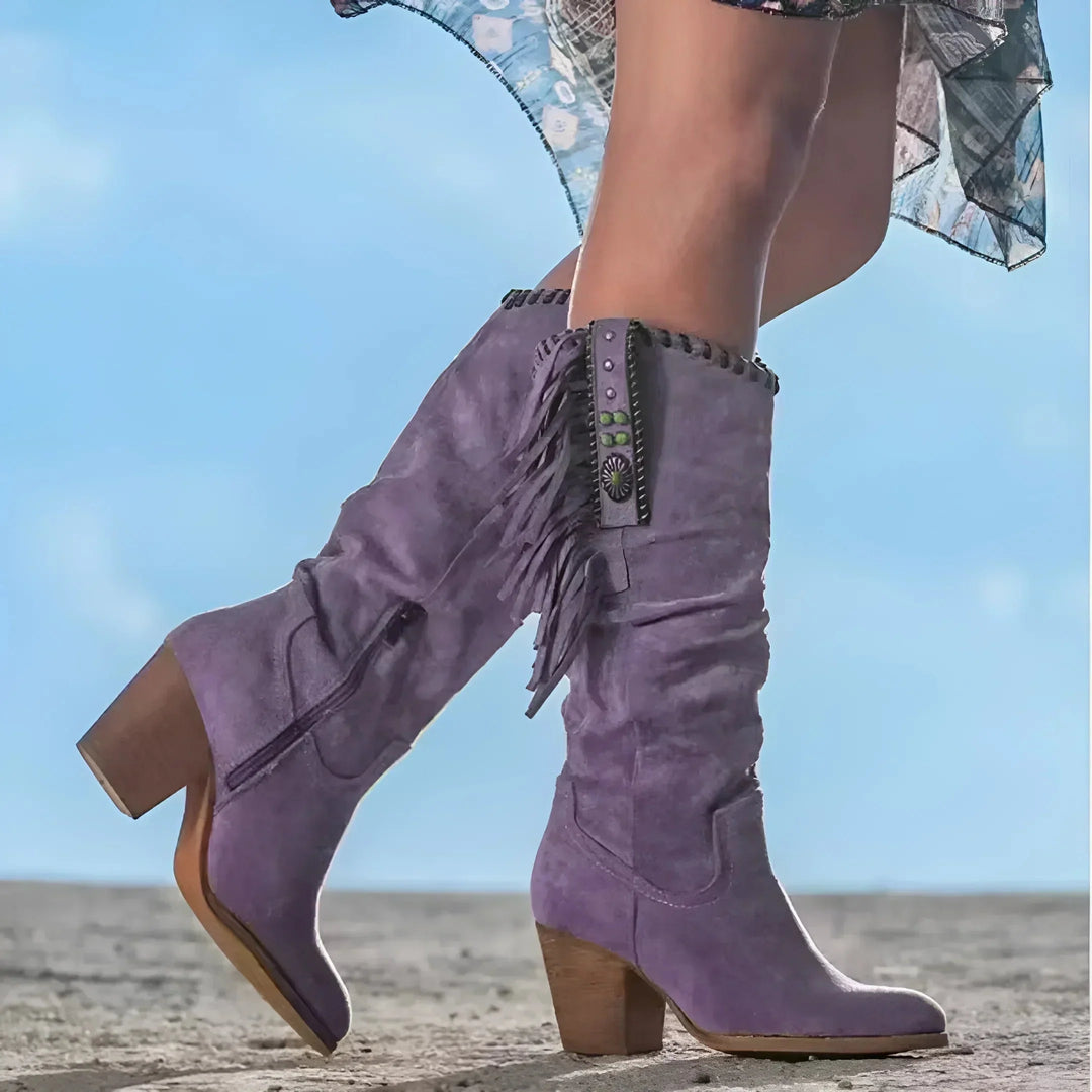 Daisy | Genuine Leather Cowboy Boots with Fringe Detail