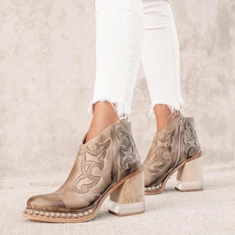 Isla | Chic Cut-Out Cowboy Ankle Boots With Block Heel