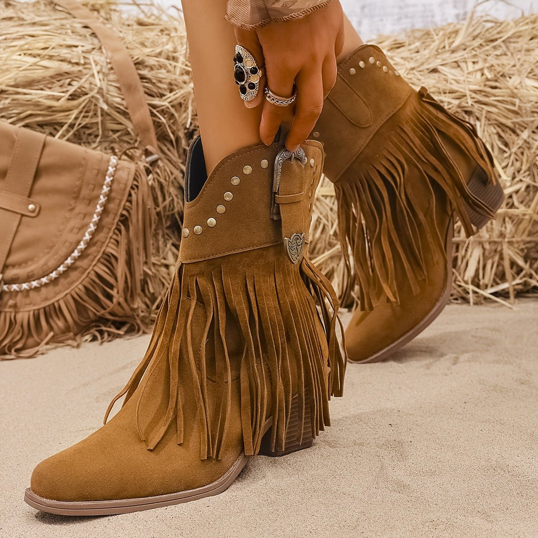 Sabrina | Stylish And Studded Fringe Cowboy Boots