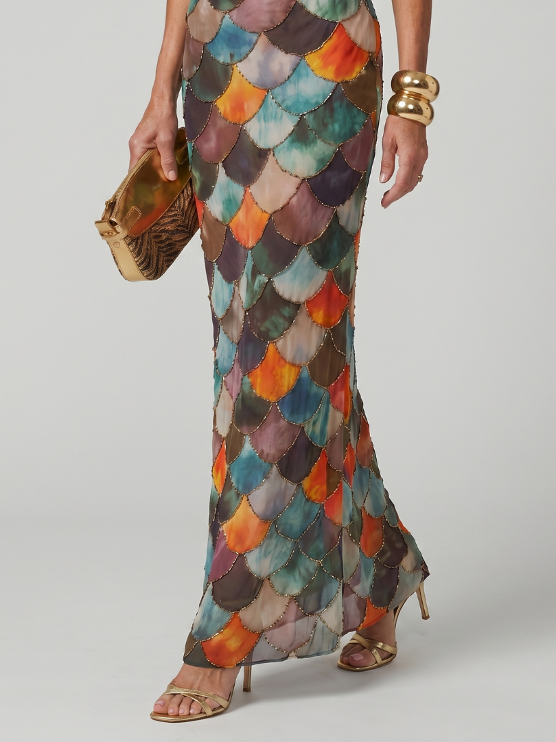 Sofia | Fitted Scale Pattern Maxi Dress