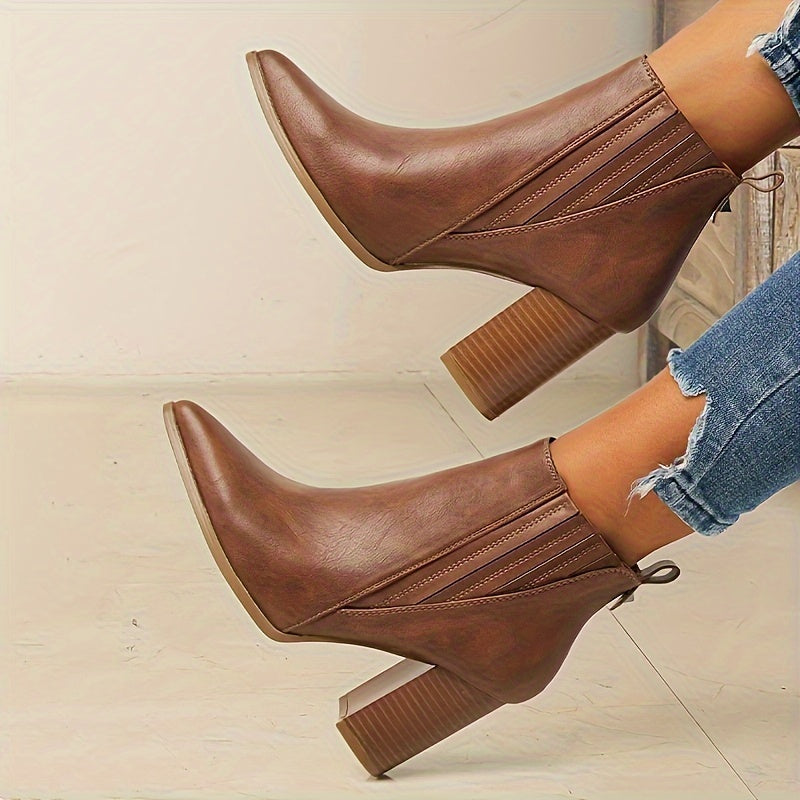 Averie | Modern Pointed Toe Square Heel Ankle Boots