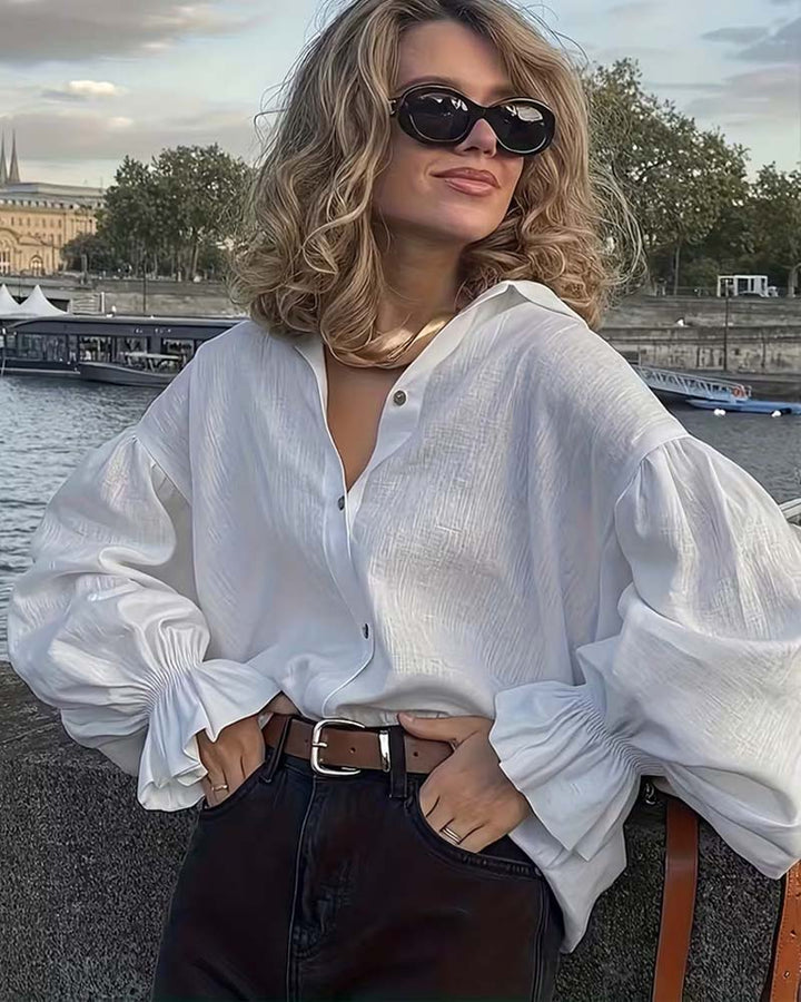 Large Shirt with Ruffled Sleeves and Drop Shoulders