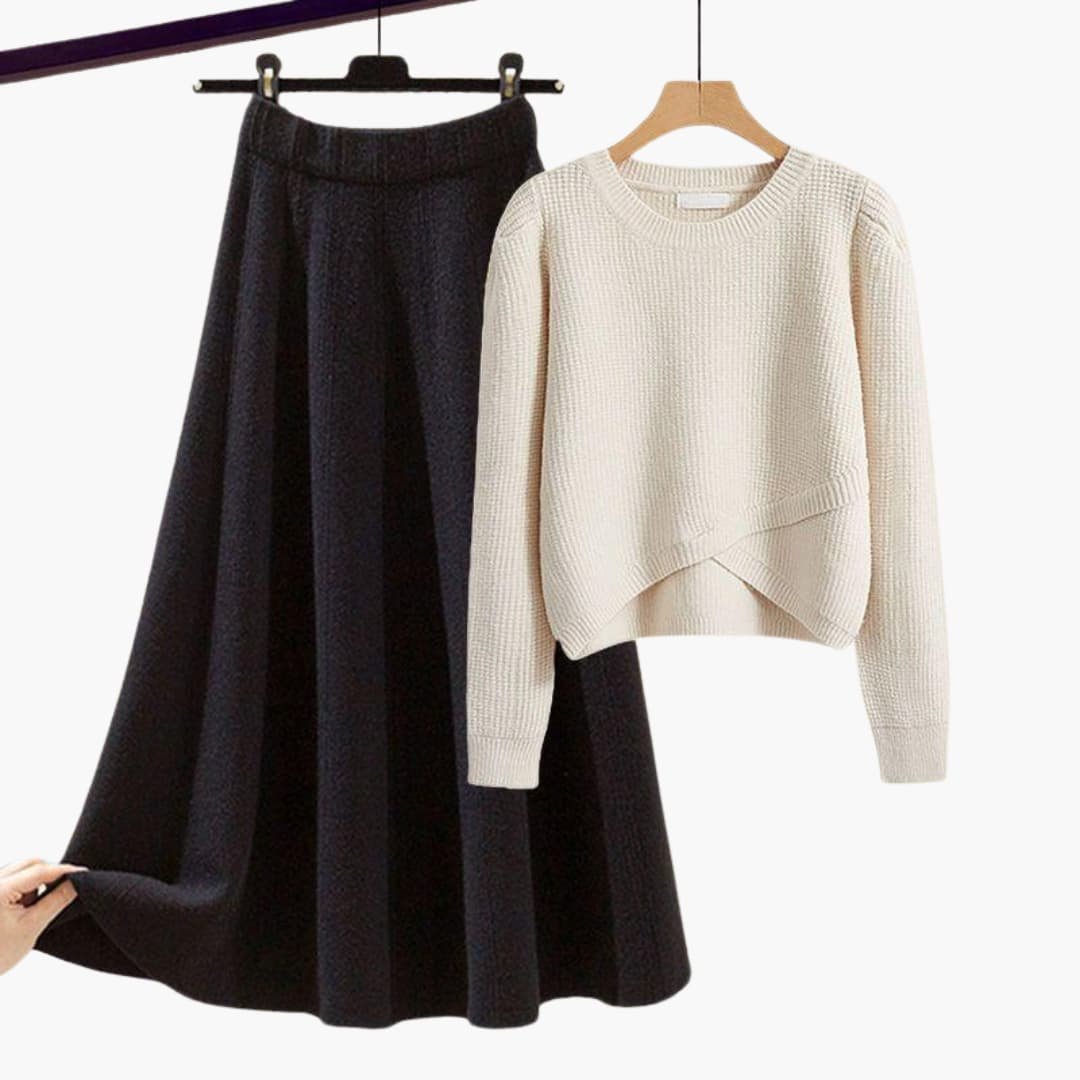 Nova | Elegant Ribbed Sweater & A-Line Skirt Set