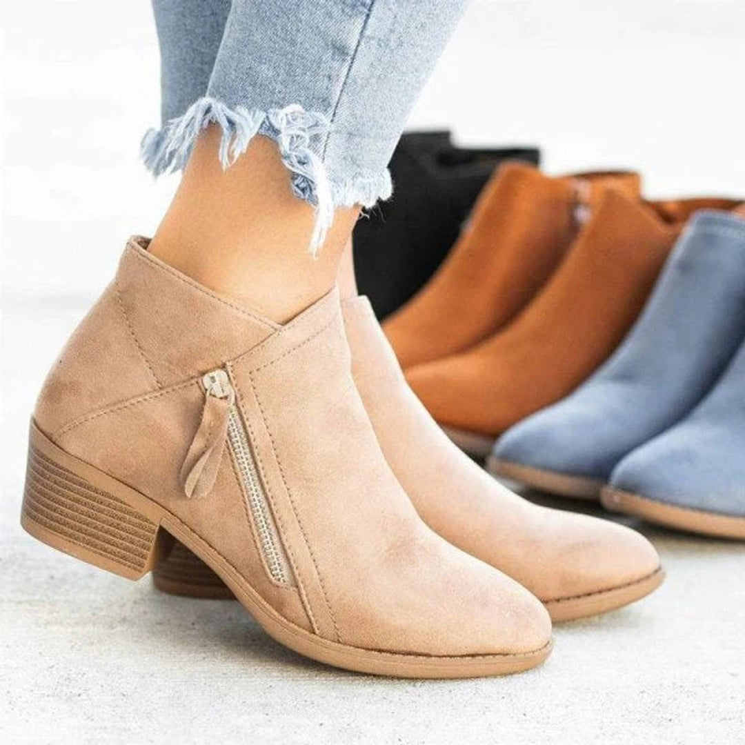 Natalia | Low-Heel Side-Zip Suede Ankle Boots