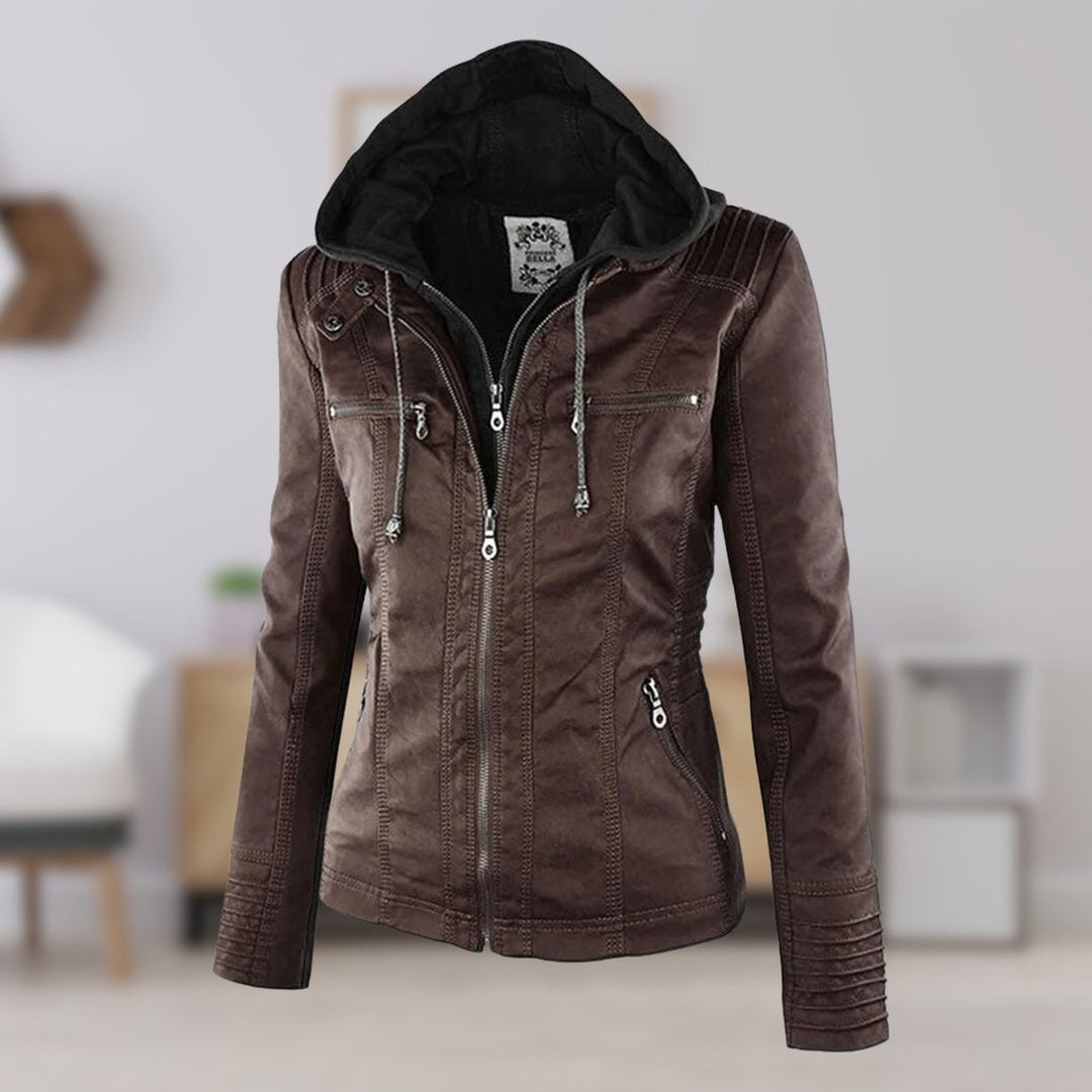 Ruby | Tailored Style Faux Leather Hooded Jacket