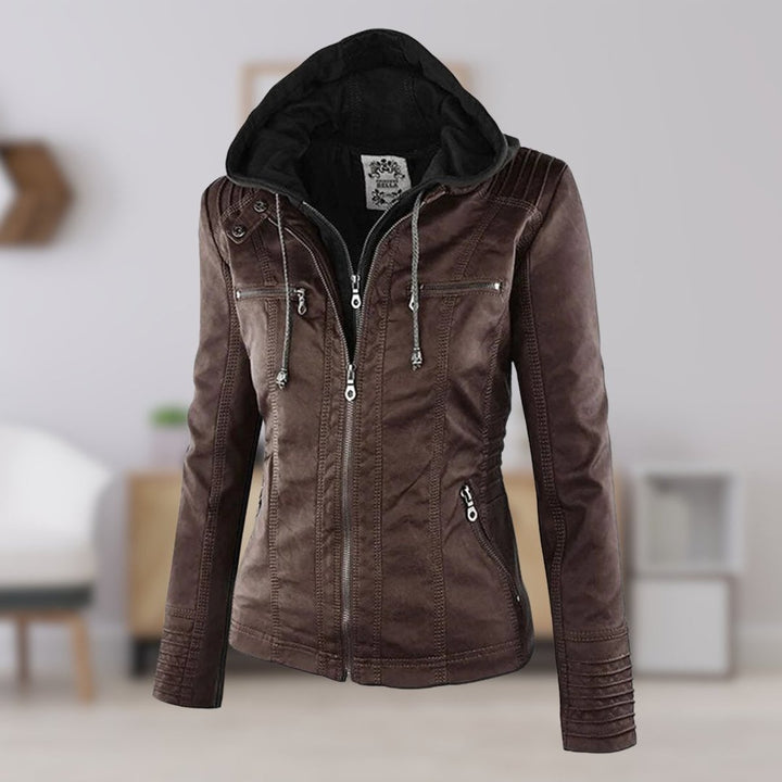 Ruby | Tailored Style Faux Leather Hooded Jacket