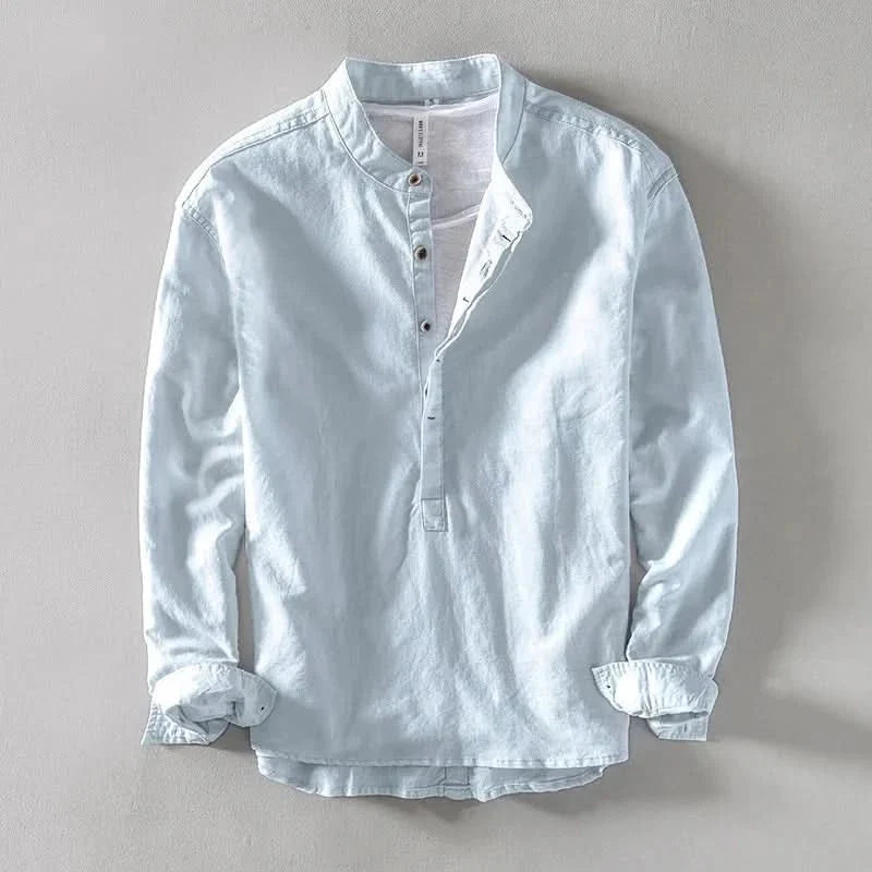 Calveo | Effortless Relaxed Style Linen Mandarin Shirt