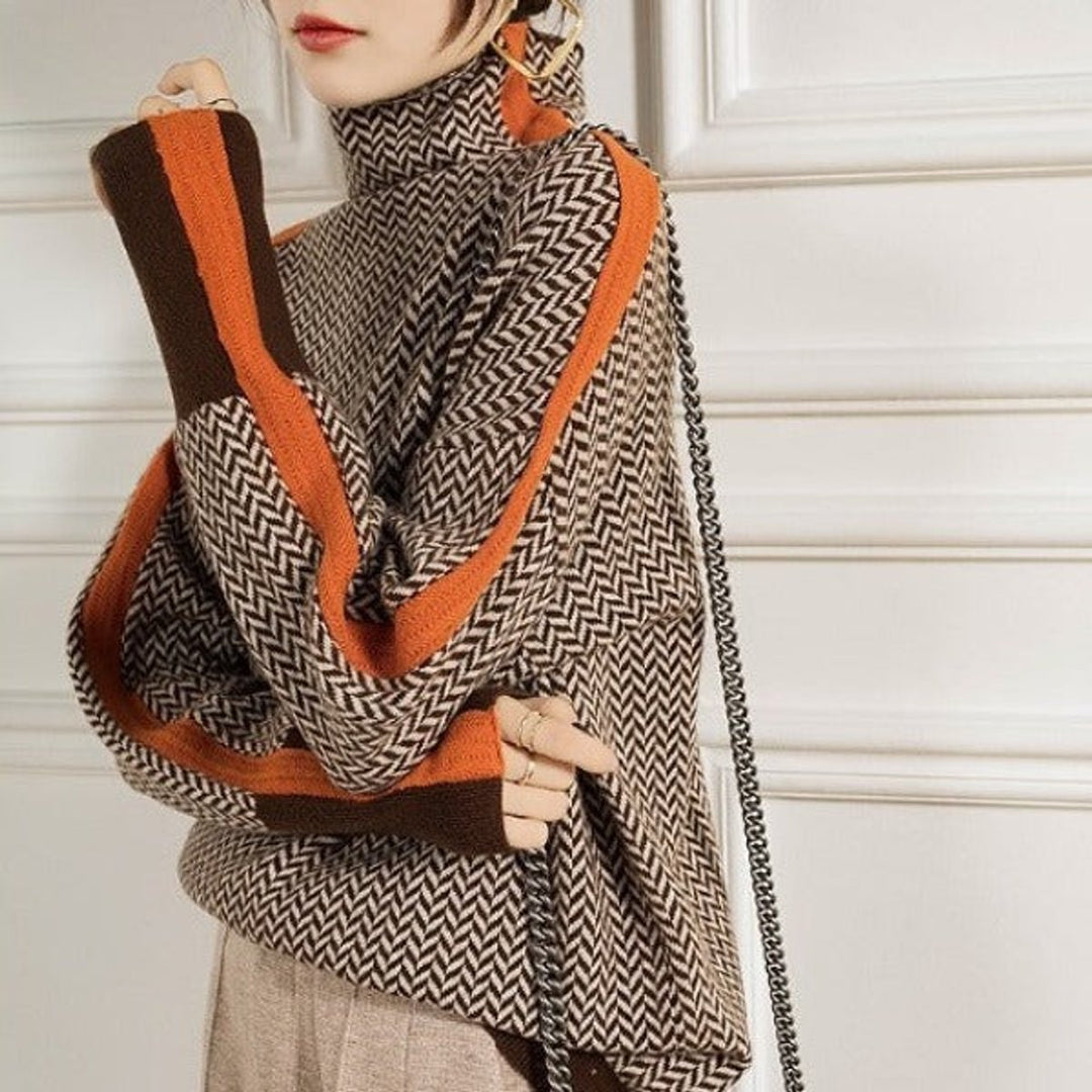 Keziah | Chic And Distinctive Houndstooth Turtleneck Sweater