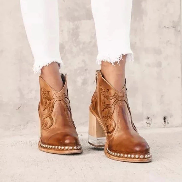 Isla | Chic Cut-Out Cowboy Ankle Boots With Block Heel