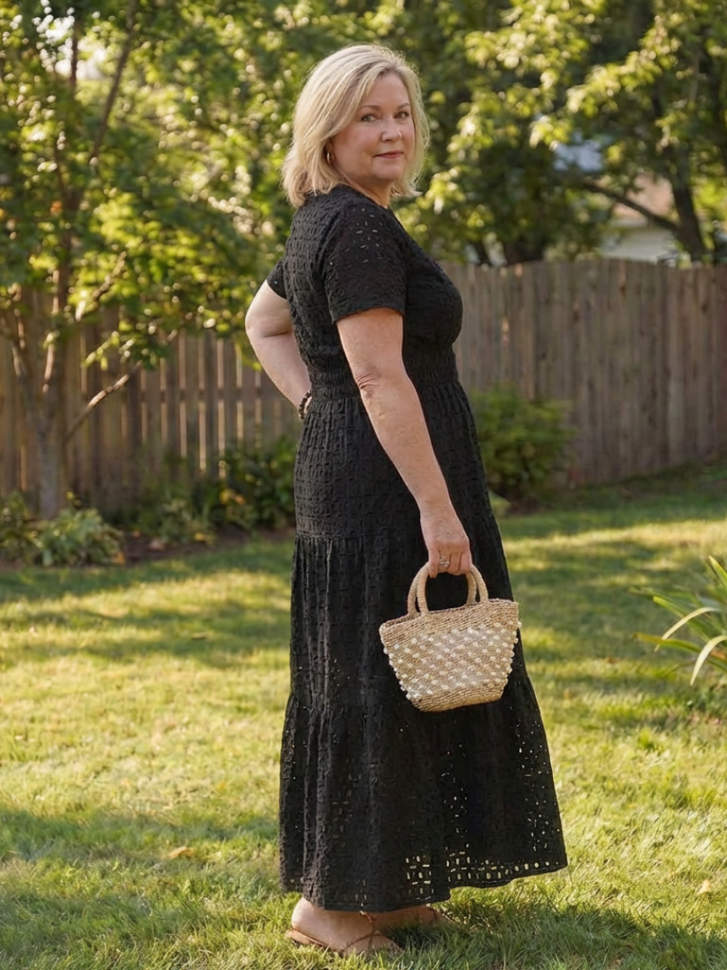 Keyla | Short Sleeve Eyelet Tiered Midi Dress