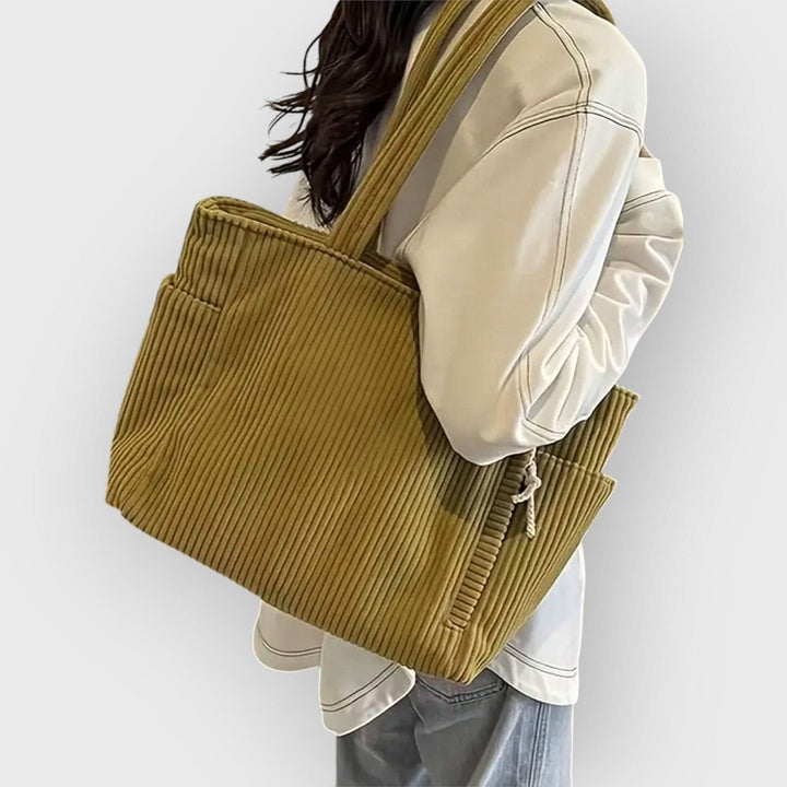 Cami | Spacious Design with Rope Accents Corduroy Tote Bag