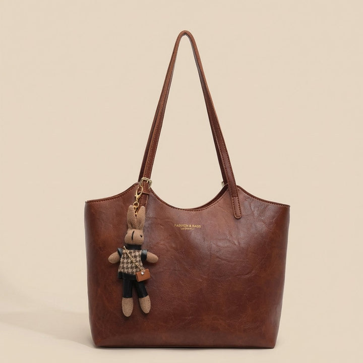 Naomi | Vegan Leather Tote Bag with Plush Bunny Charm
