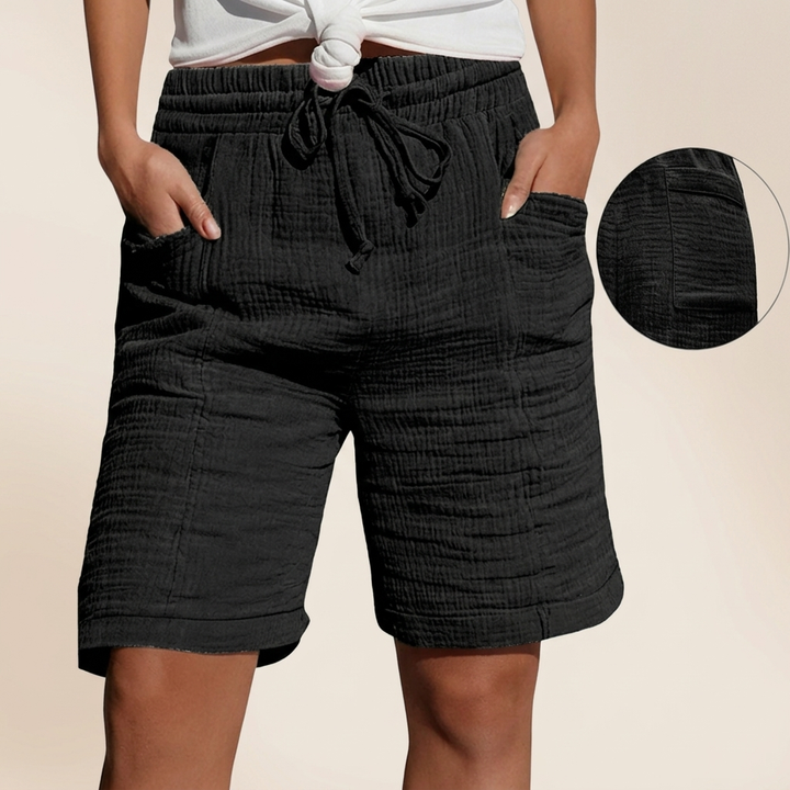Melissa | Textured Bermuda Shorts with Adjustable Waist