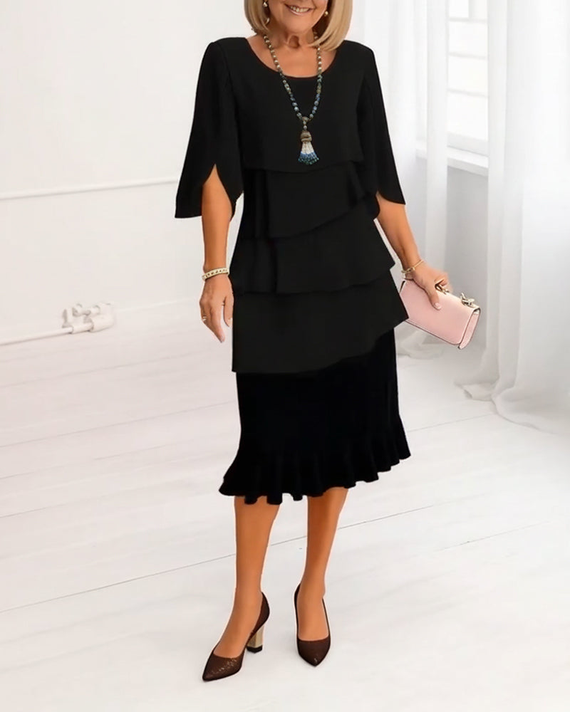 Elegant Round Neck Ruffled Dress