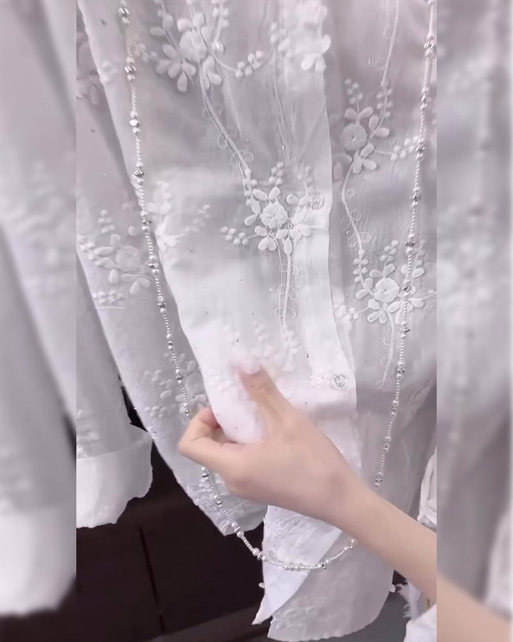 Anneliese™ | Embroidered Solid Color Shirt with Dropped Shoulders