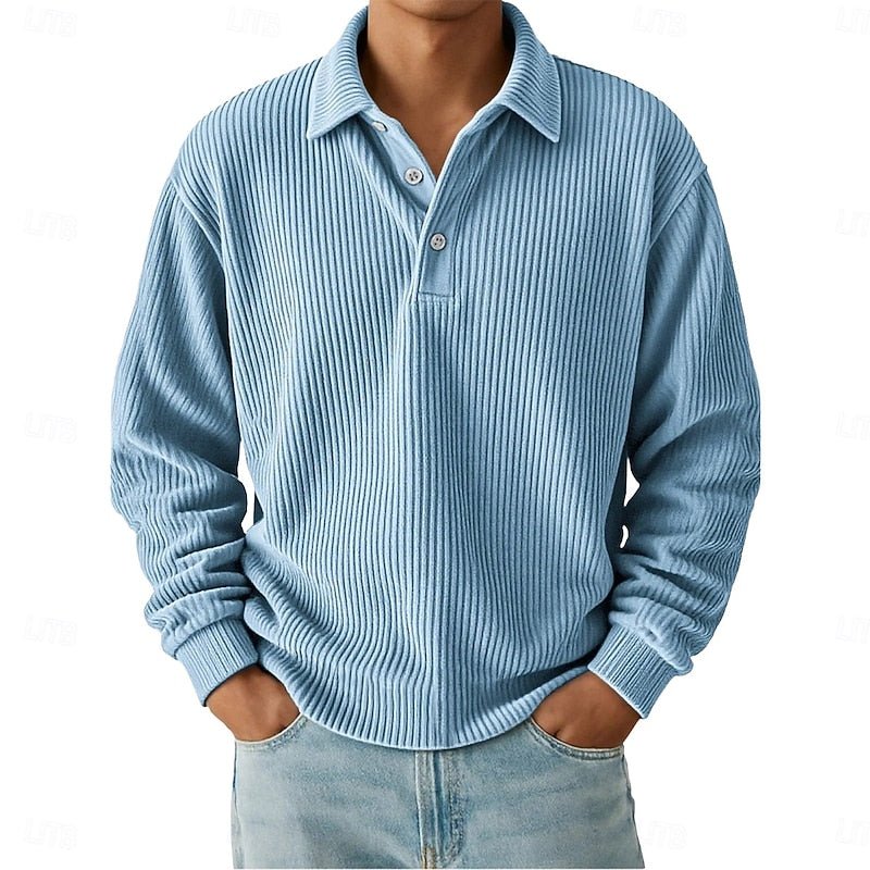 Lucas | Elegant And Refined Ribbed Long-Sleeve Polo Shirt