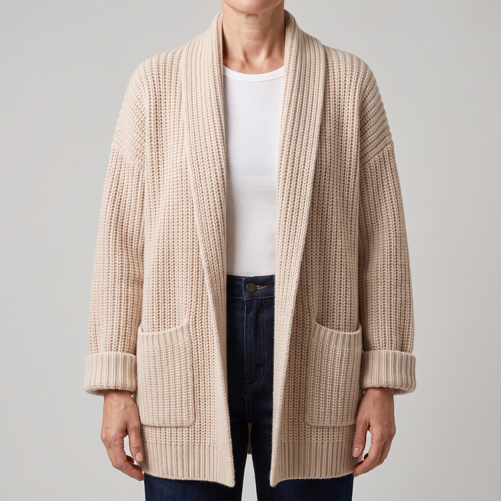 Clara | Relaxed Open-Front Style Wool Knit Cardigan