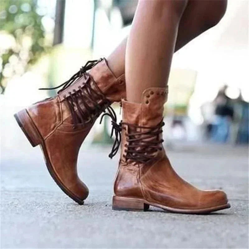 Marina | Western Studded Lace-Up Ankle Boots