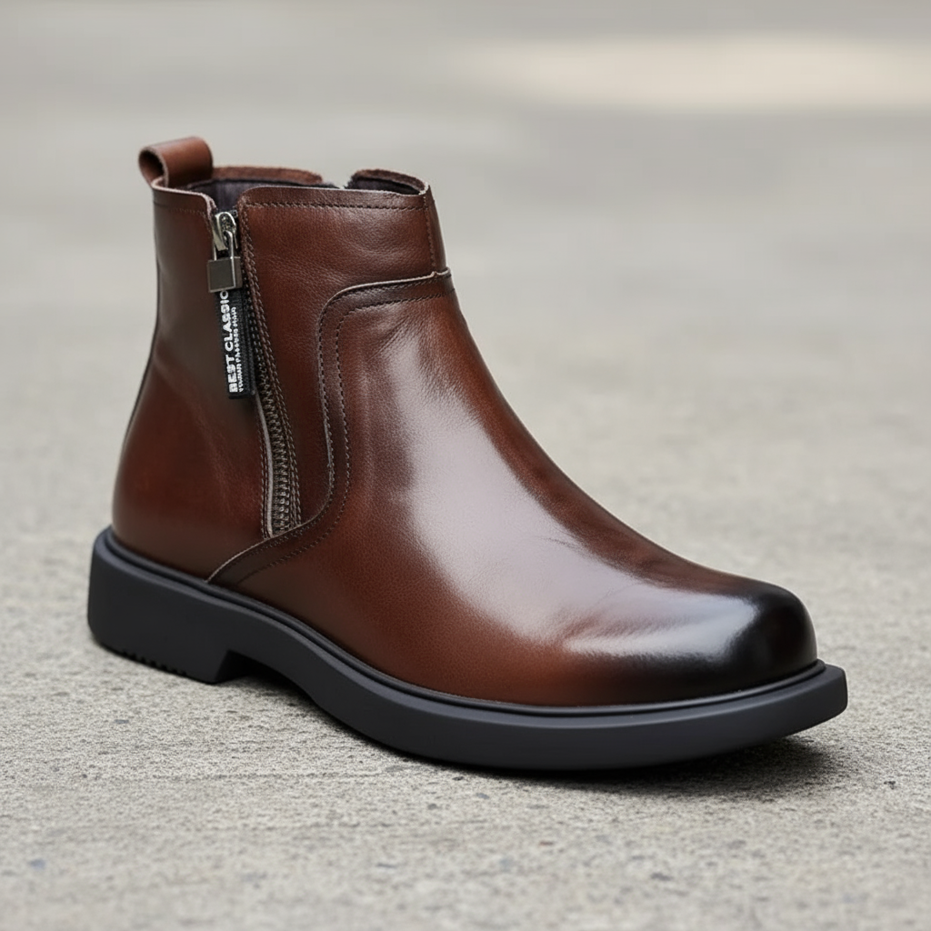 Daniel | Sturdy Leather Ankle Boots with Side-Zip