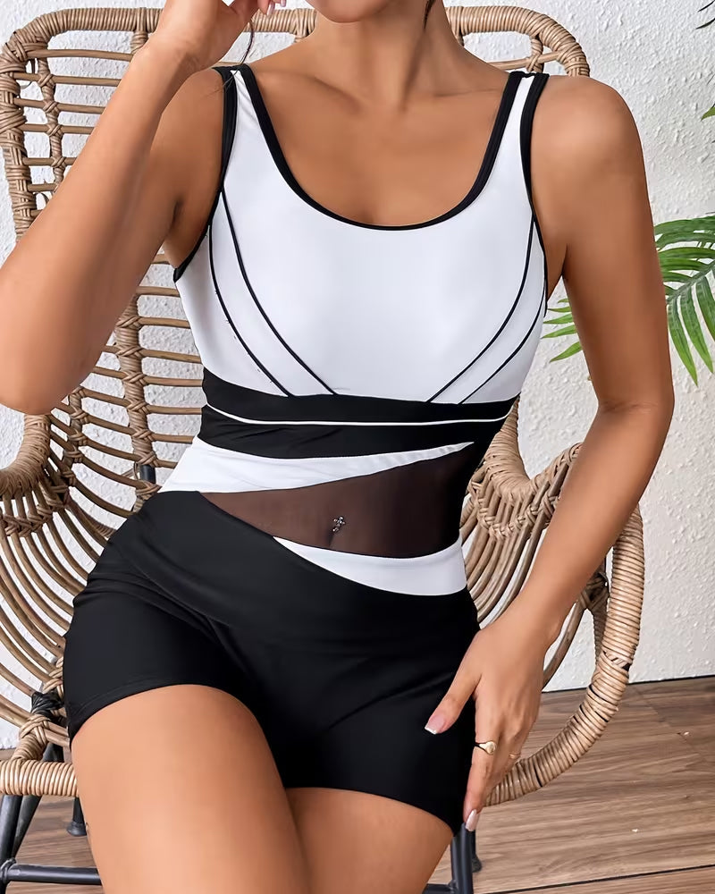 One Piece Sleeveless Color-Block Swimsuit