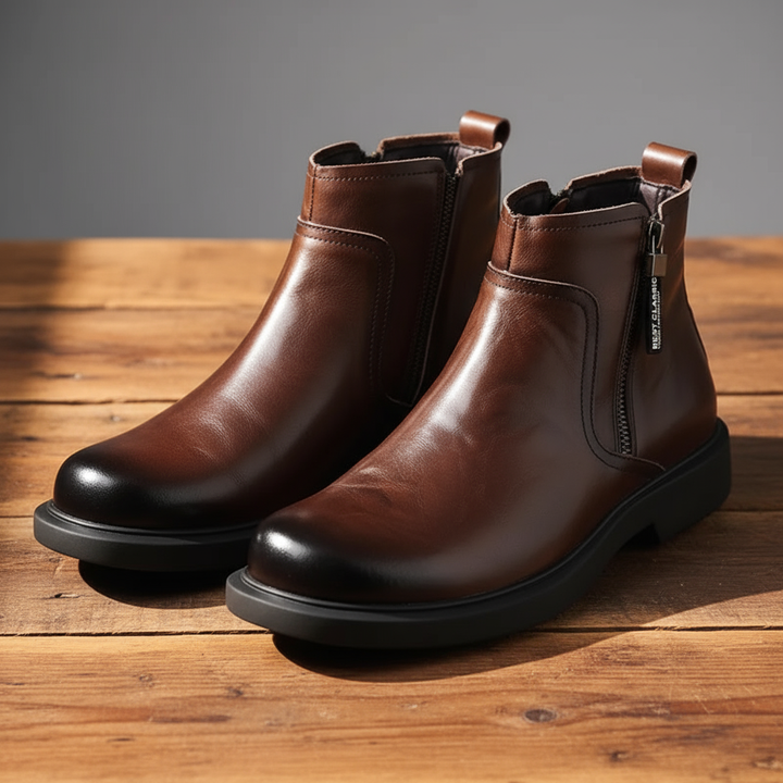 Daniel | Sturdy Leather Ankle Boots with Side-Zip