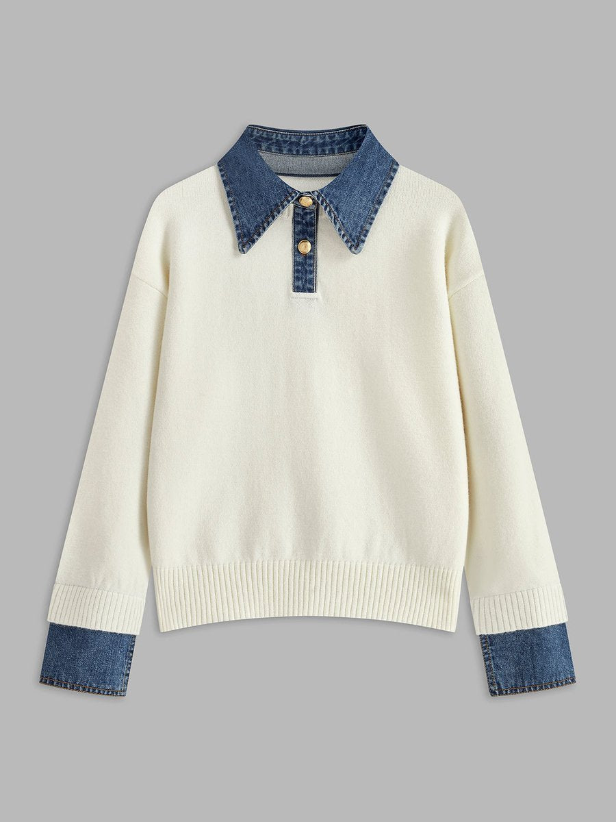 Celina | Chic 2-In-1 Knitted Sweater With Denim Details