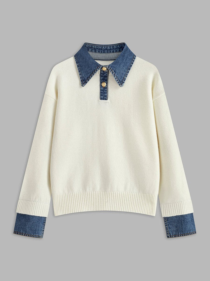 Celina | Chic 2-In-1 Knitted Sweater With Denim Details
