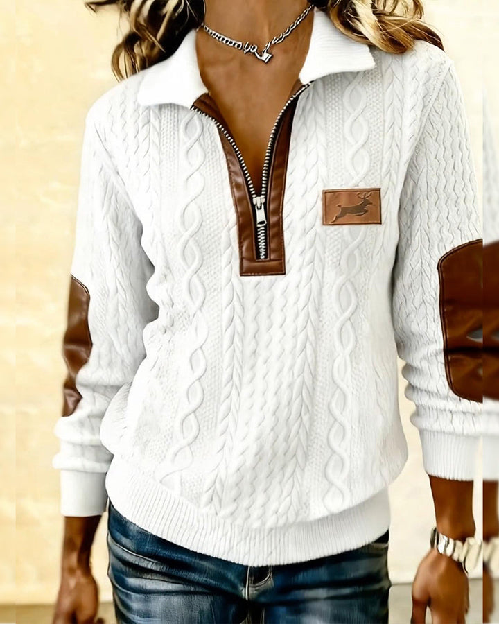 Long Sleeve Sweatshirt with Zipper and Color Blocking