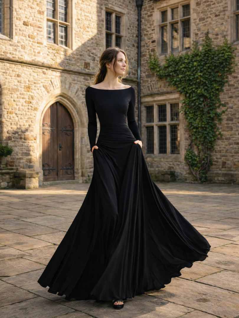 Aurora | Draped Long Sleeve Maxi Dress