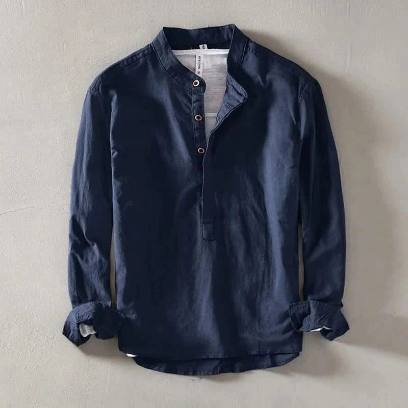Calveo | Effortless Relaxed Style Linen Mandarin Shirt