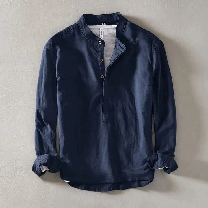 Calveo | Effortless Relaxed Style Linen Mandarin Shirt