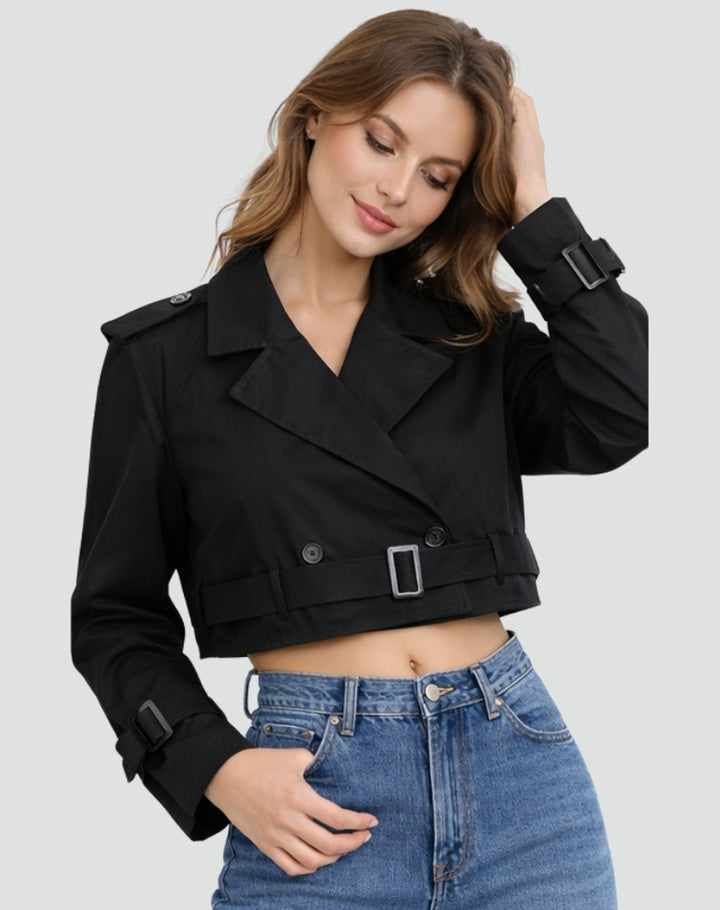 Camilla | Women's Cropped Tailored Double-Breasted Trench Coat