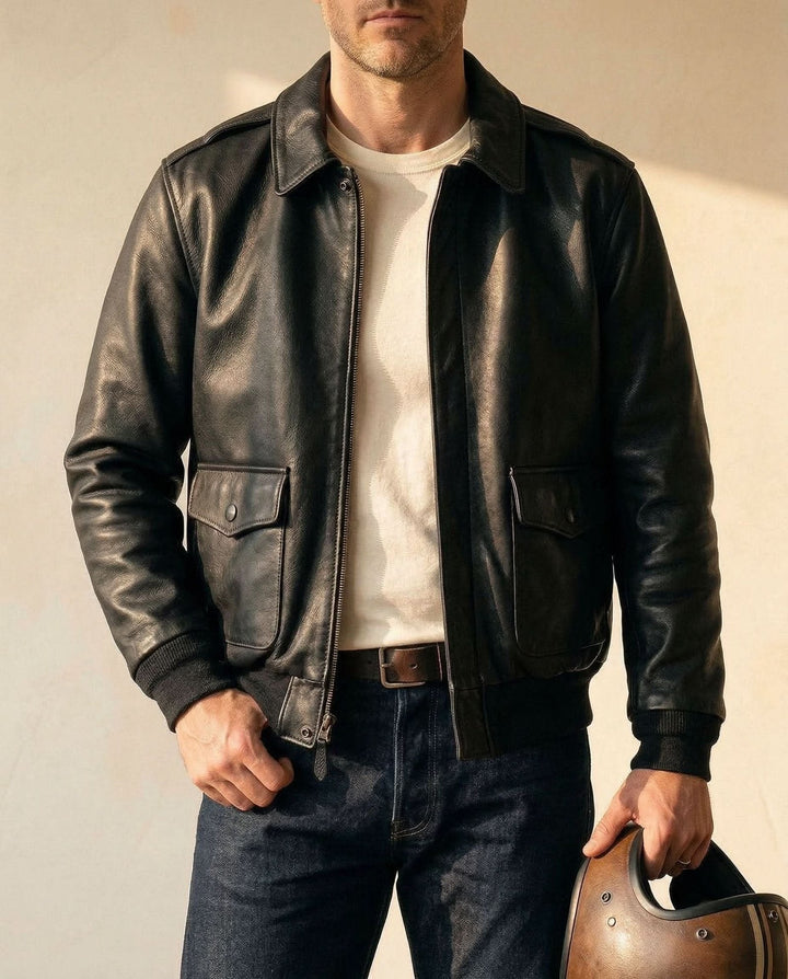 David | Classic Zip-Front Style Leather Jacket