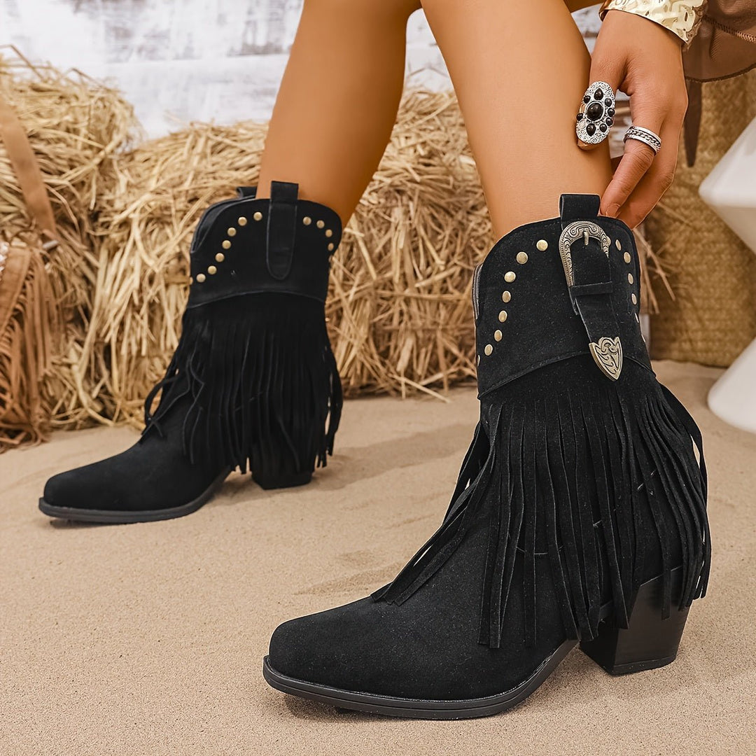 Sabrina | Stylish And Studded Fringe Cowboy Boots