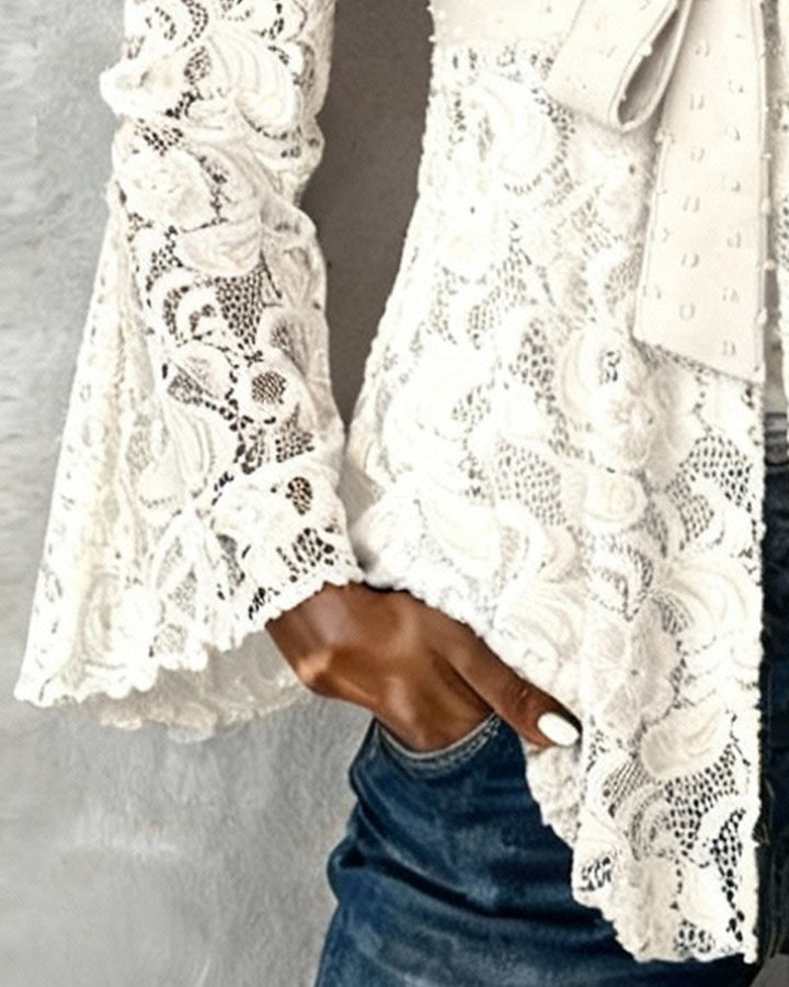 Solid Color Balloon Sleeve Blouse with V-Neck
